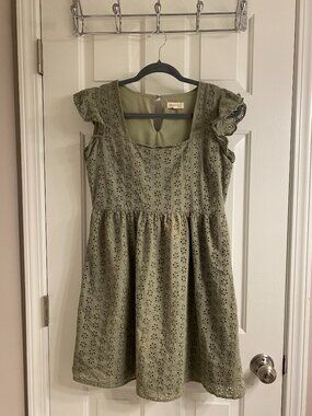 Roolee Sage Green Eyelet Flutter Sleeve Dress Size S